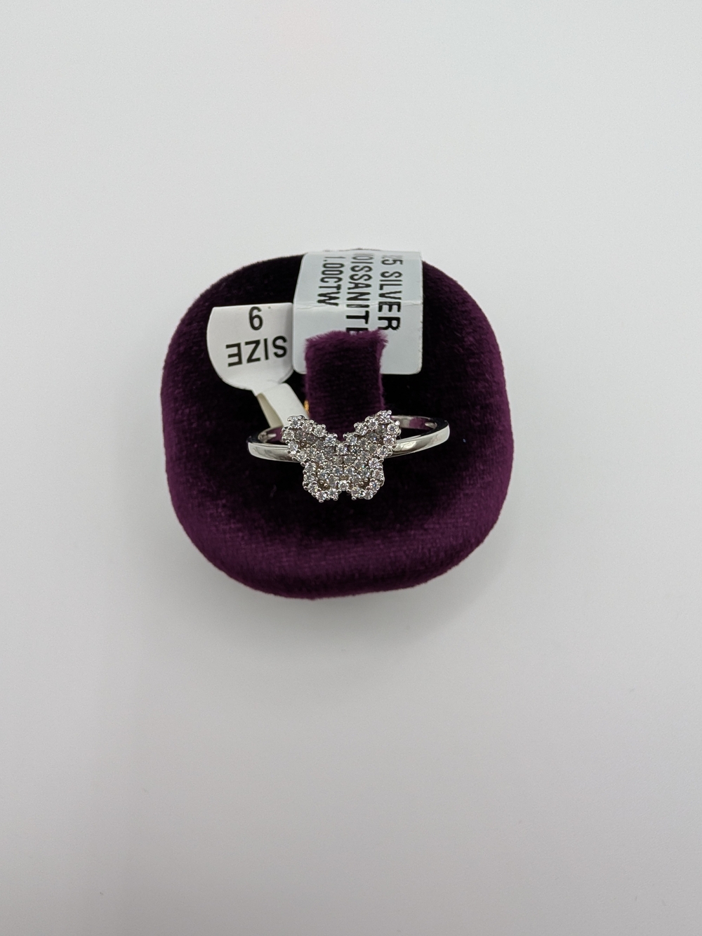 NWT 925 Sterling Silver 1.00 CTW Moissanite Butterfly Ring Size 9